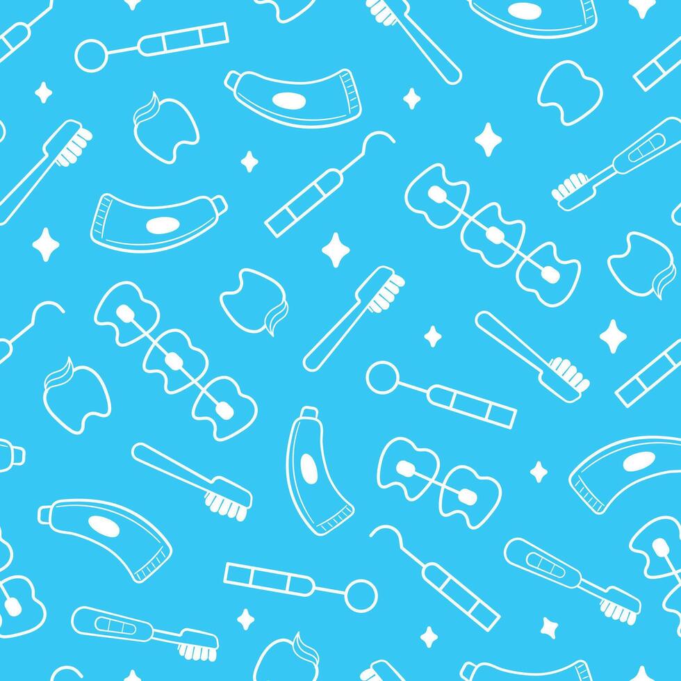 Dental health, dentist and orthodontics seamless pattern vector