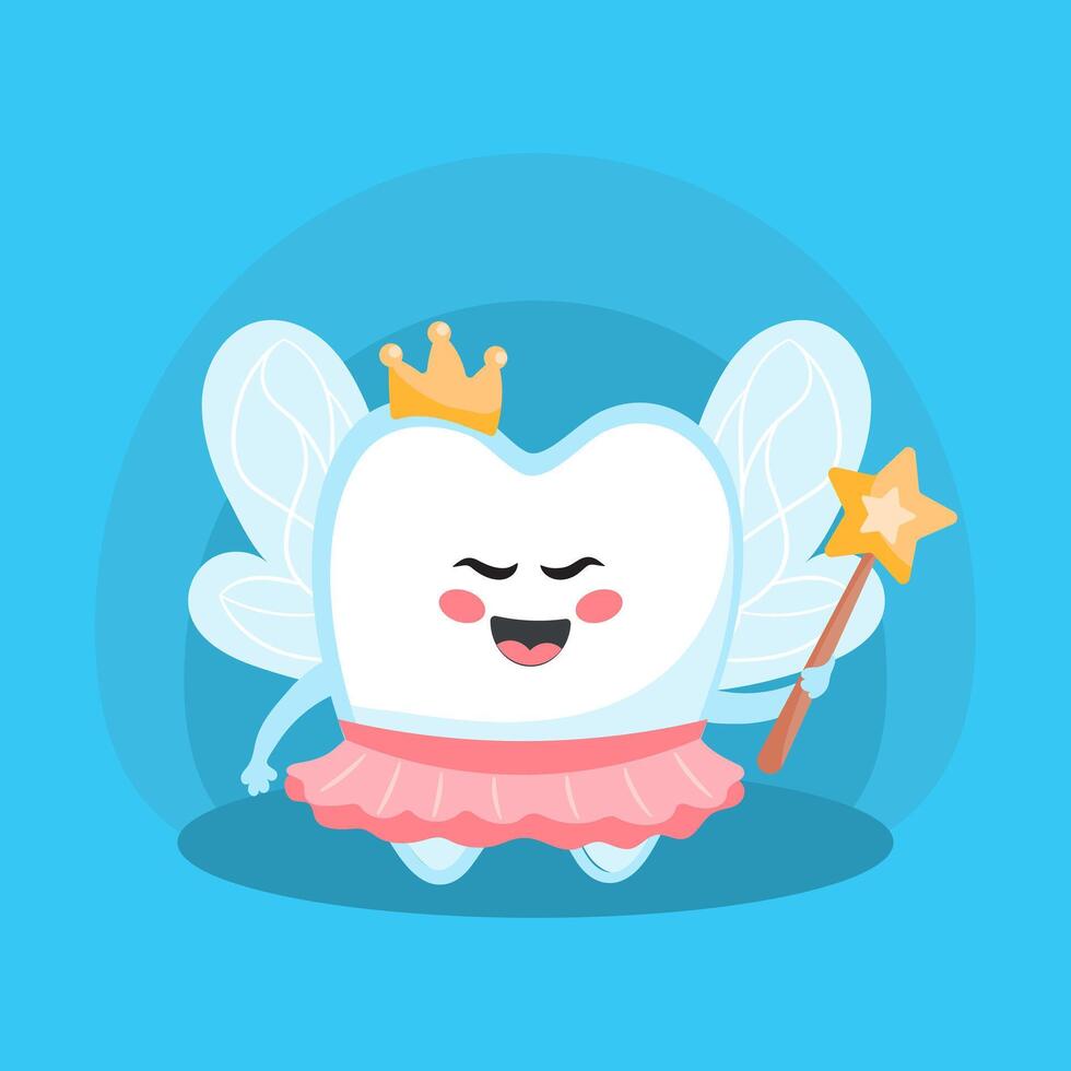 Tooth fairy cartoon character holding star magic wand vector