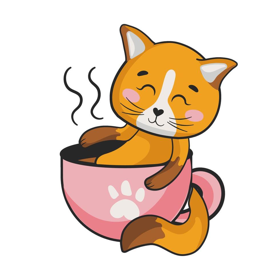 Cute cat character relaxing in cup of coffee vector