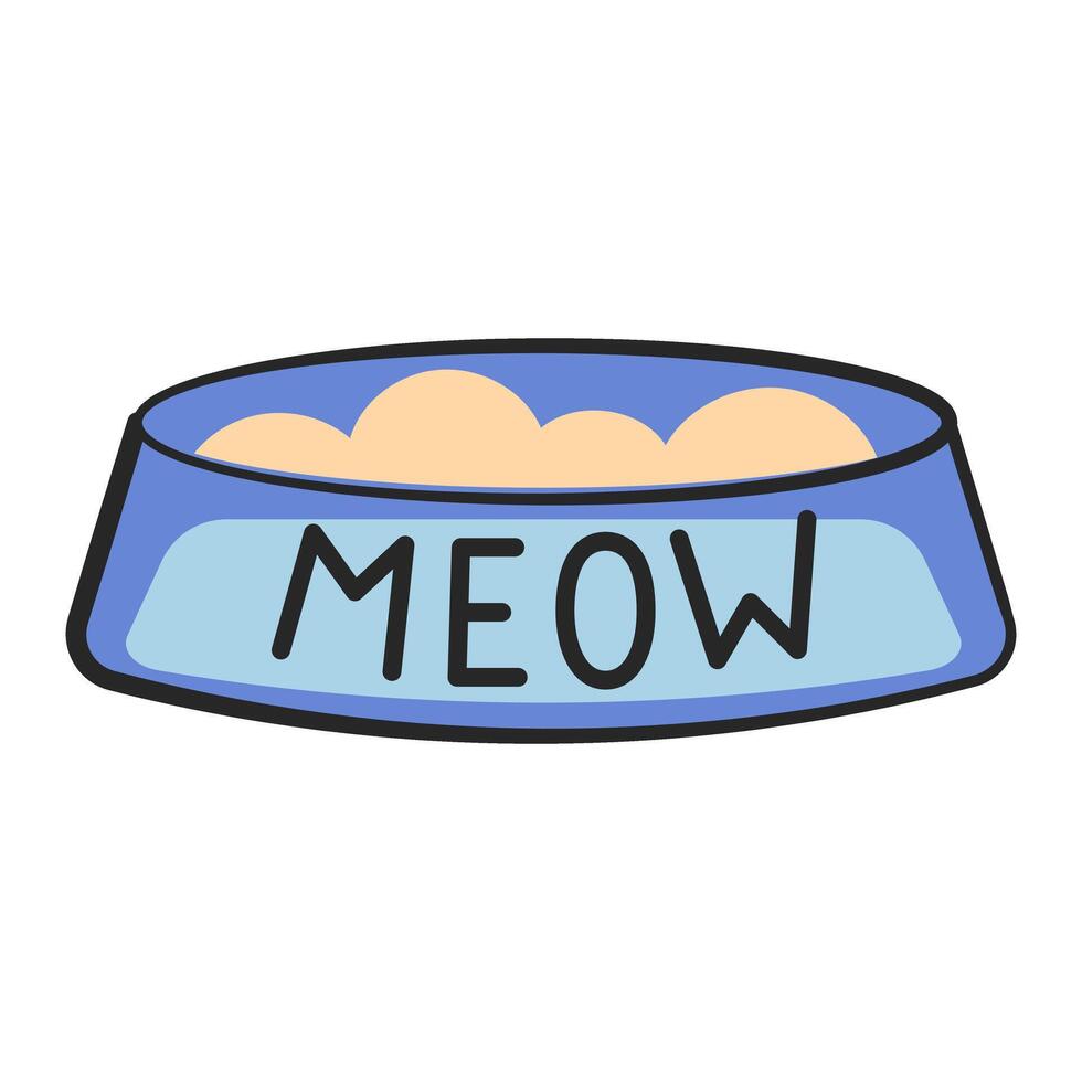 Cute cat bowl for food with lettering meow vector