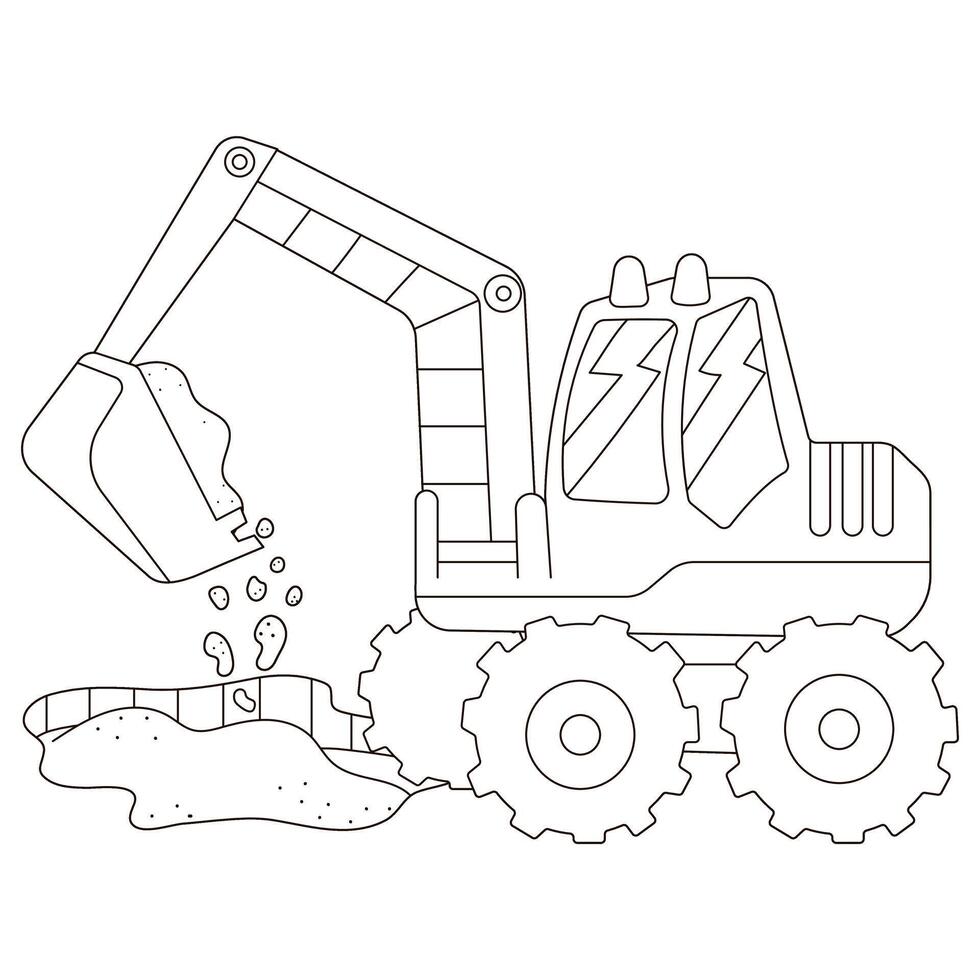 Black and white track-type excavator for construction building vector