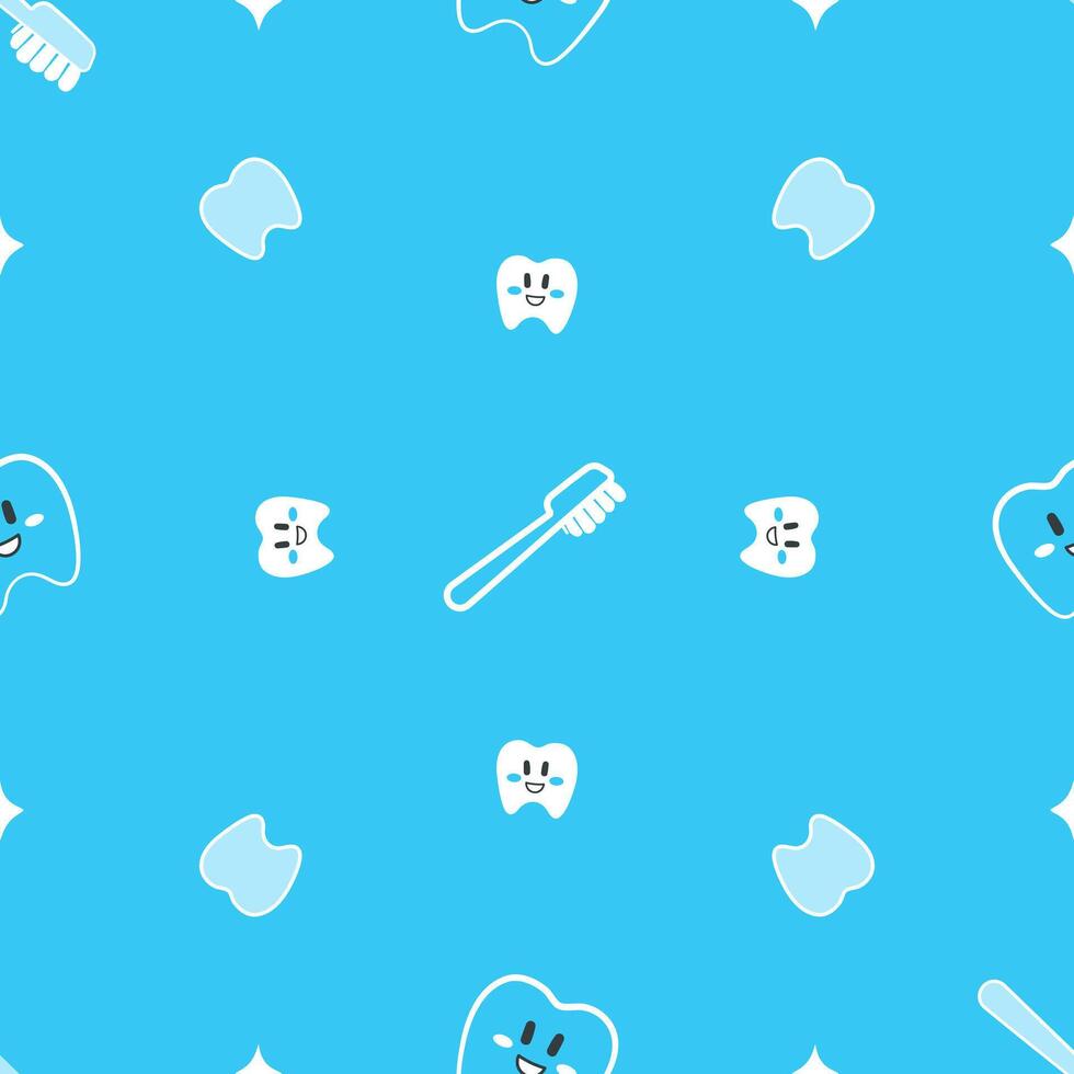 Dental health seamless pattern on blue background vector