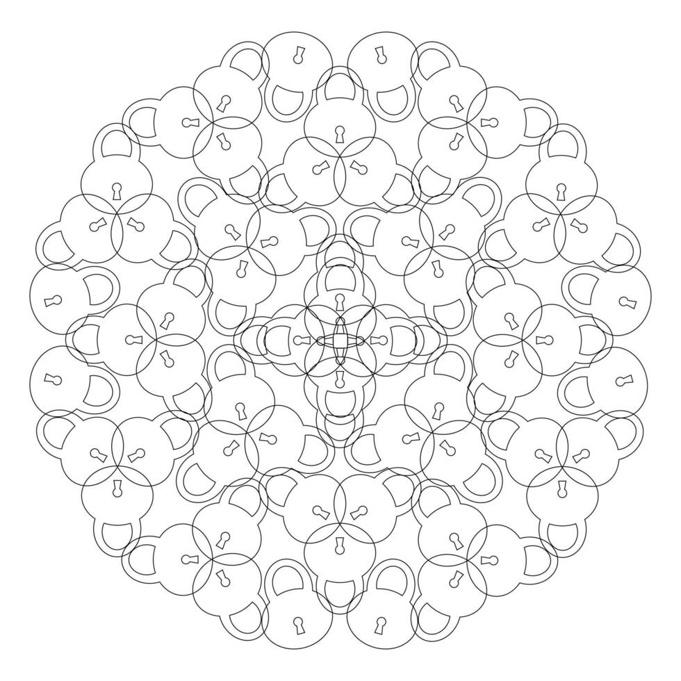 Mandala black and white with padlocks on a white background vector