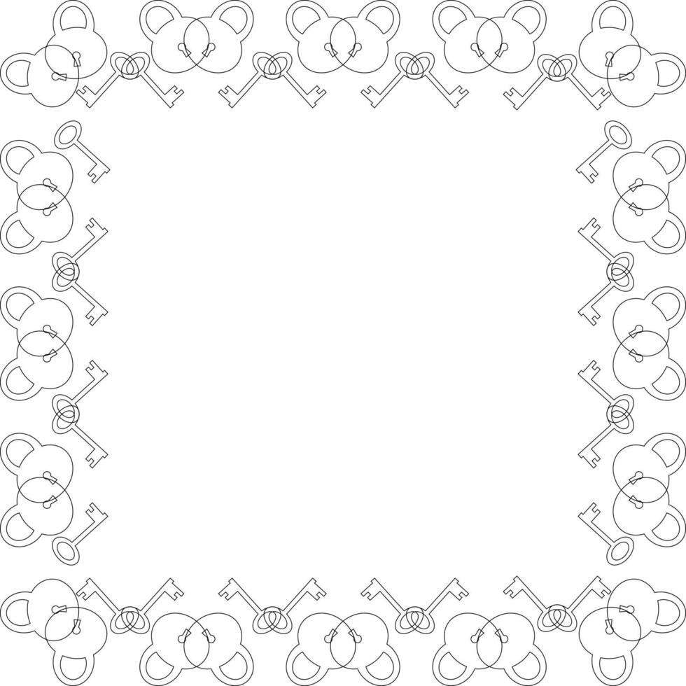Black and white square frame of keys and locks on a white background vector