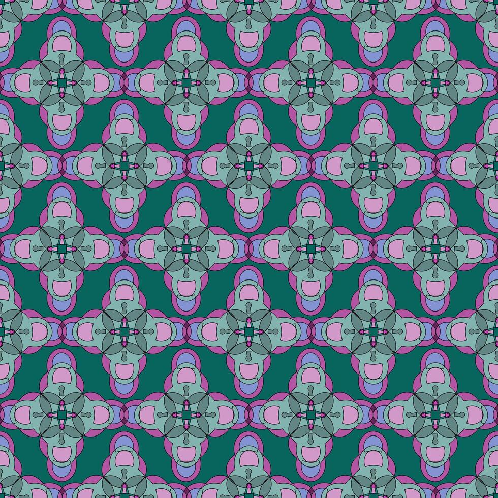 Seamless color pattern with clasps forming a diamond-shaped ornament on a green background vector