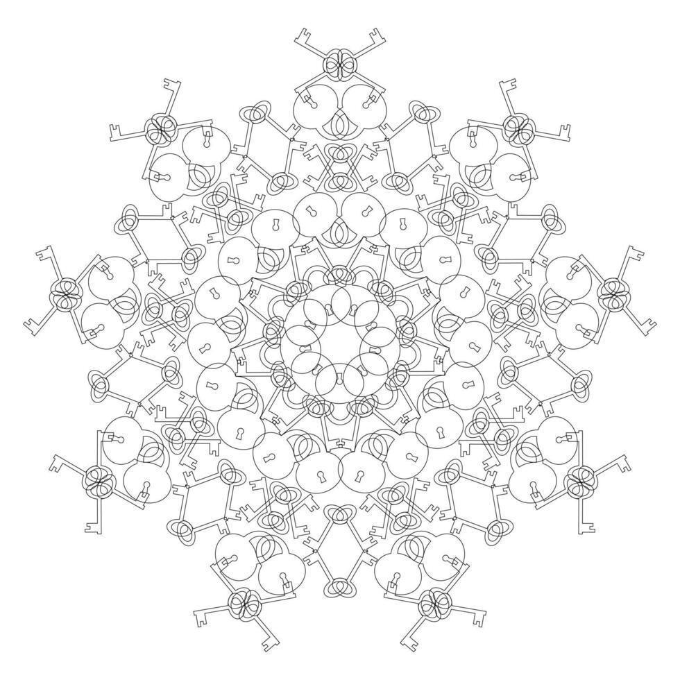 Mandala black and white with locks and keys on a white background vector
