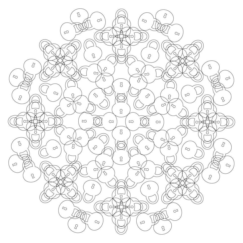 Mandala black and white with padlocks on a white background vector