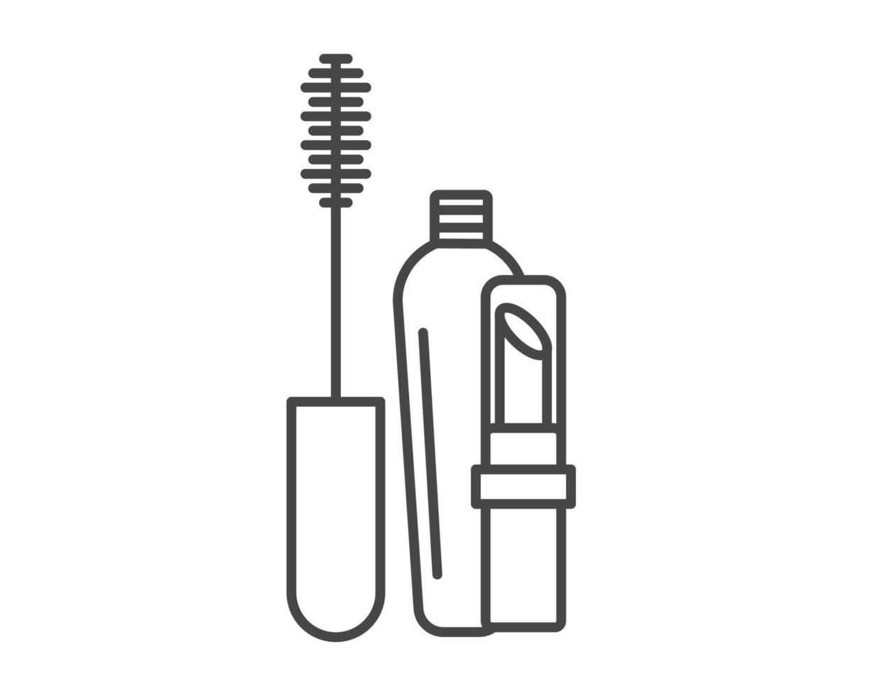 Makeup and cosmetics. Linear set of beauty graphic icons and symbols including lipstick, mascara. vector