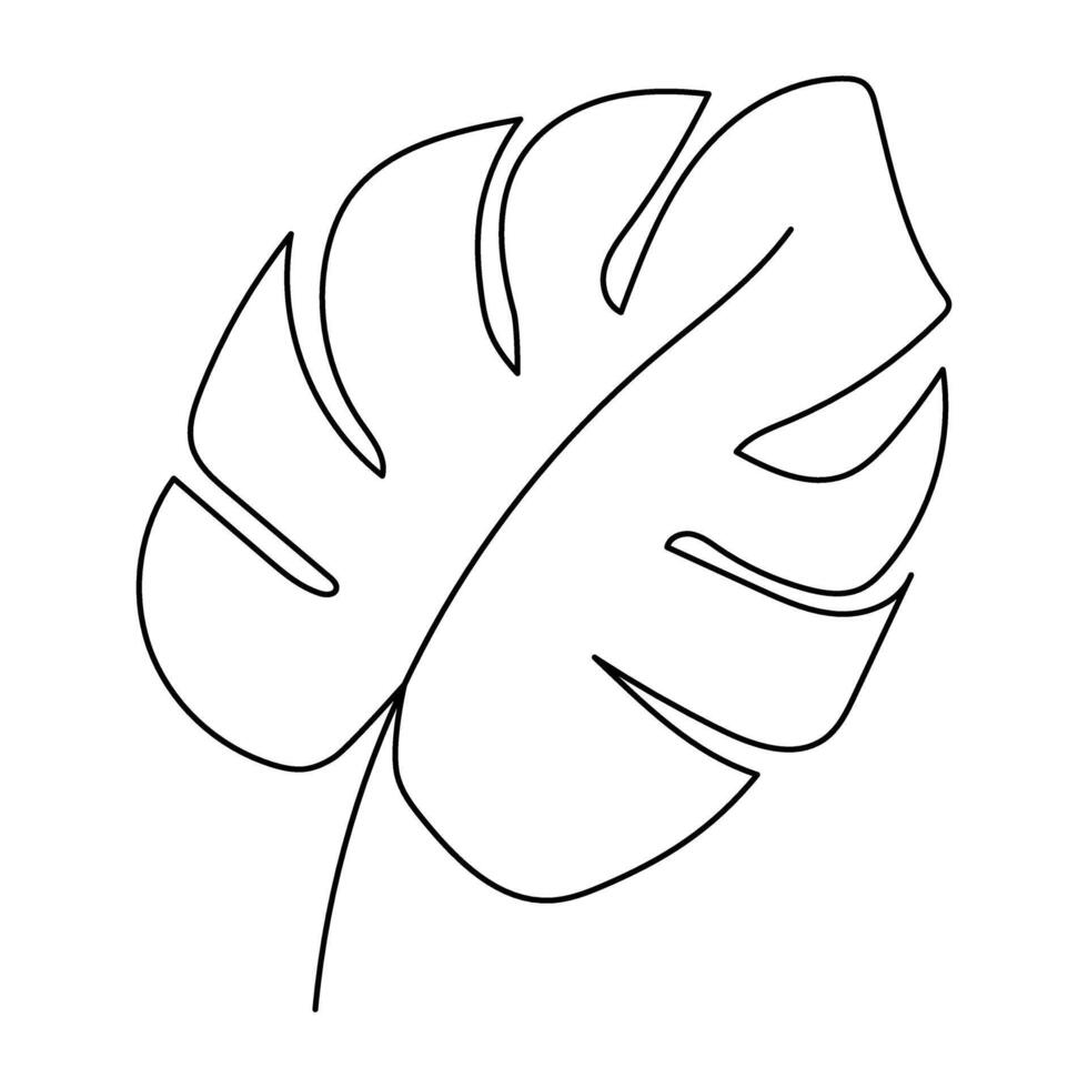 Monstera leaf minimalist line art. Contour drawing of tropical palm. Modern simple decor for posters print. Summer concept design with editable stroke vector