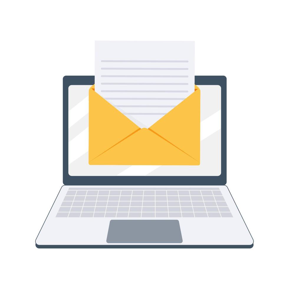 Open envelope on the screen laptop. Sending and receiving emails. Email message. Messaging vector