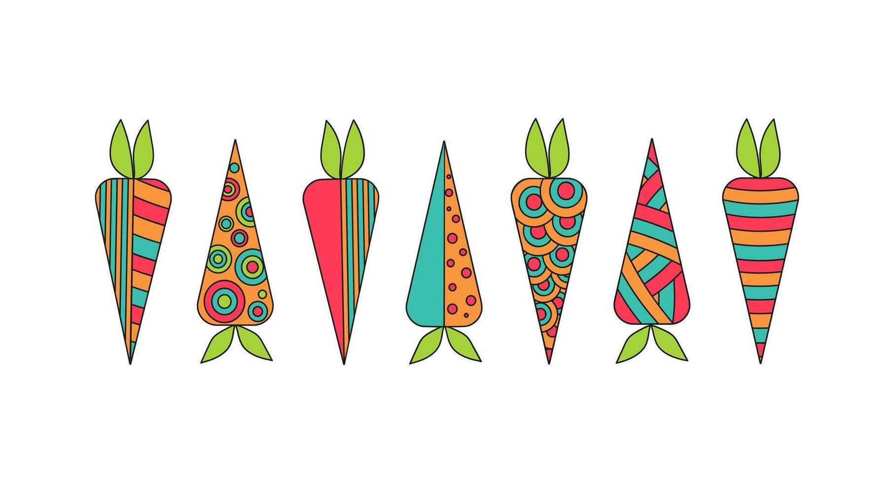 Carrot abstract, pattern, ornament. Bright vegetables. Drawings, doodle. Vegetarian food. vector