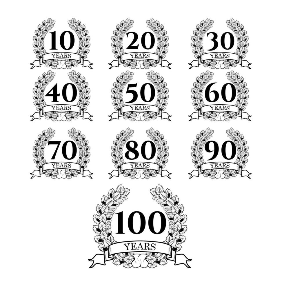 10-100 anniversary laurel wreath. Celebration and congratulation design template. congratulation design template. vector