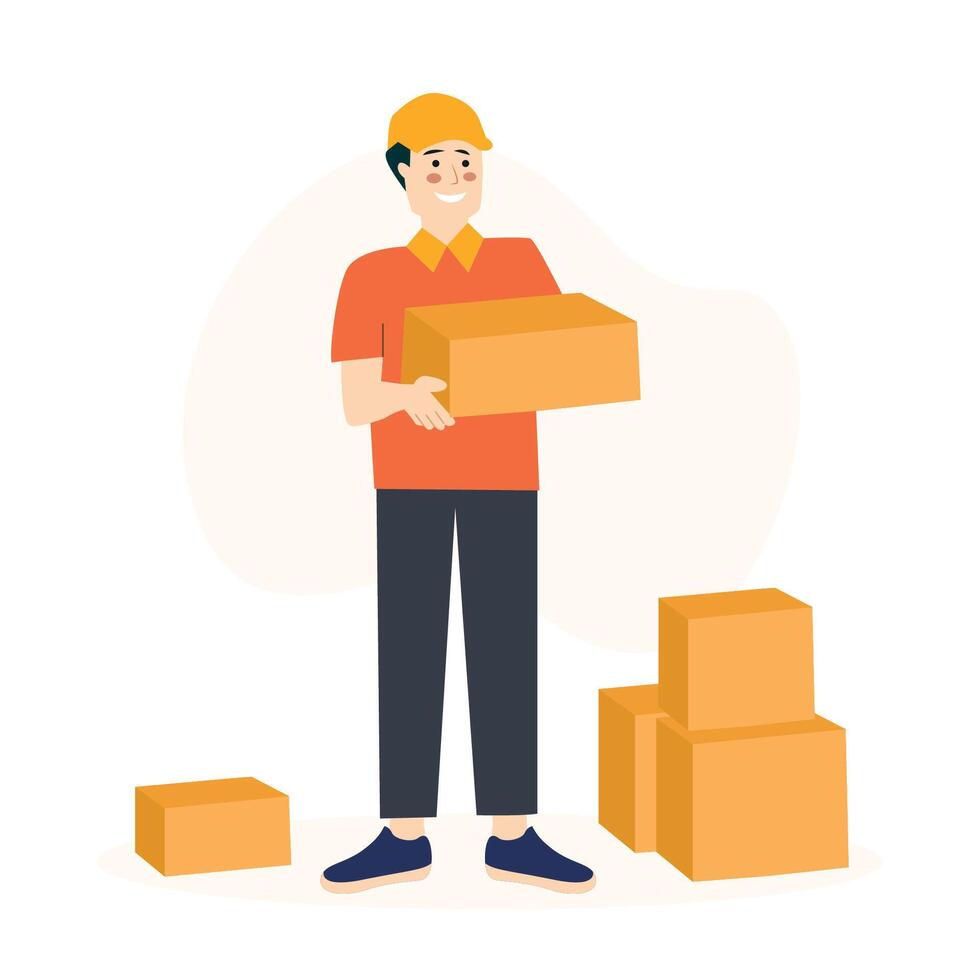 Delivery man with box, illustration template vector