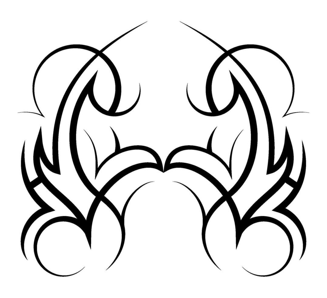 Neo abstract tribal tattoo. Mirror black shoulder tattoo. Cyber sigilism style hand drawn ornament. Celtic gothic body ornament shapes. Maori ethnic element isolated on white backdrop. Sketch design vector