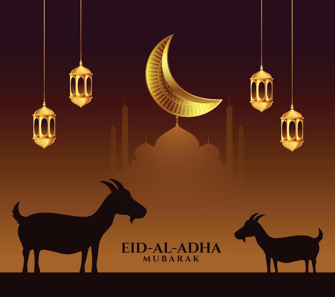 Eid Al Adha Mubarak with Goat and Moon Concept vector
