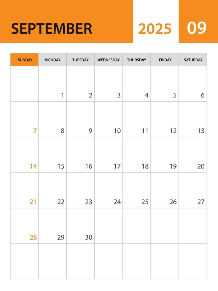 Setember 2025 template, Calendar 2025 template , planner monthly design