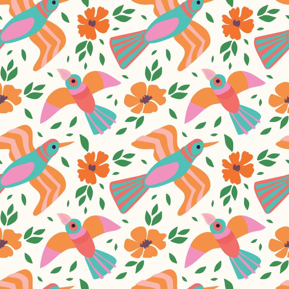 Artistic Spring pattern with birds and flowers. It can be used for textiles, fashion, wallpaper, wrapping paper, notebooks vector