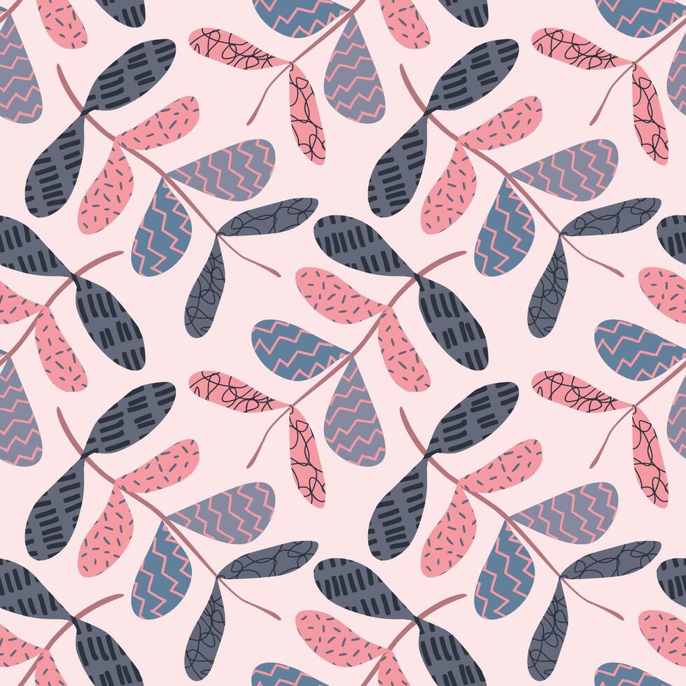 Seamless pattern with abstract floral elements. Textured by stripes, dots. zigzags, scribbles. Natural colors. for textile, wrapping paper, wallpaper vector
