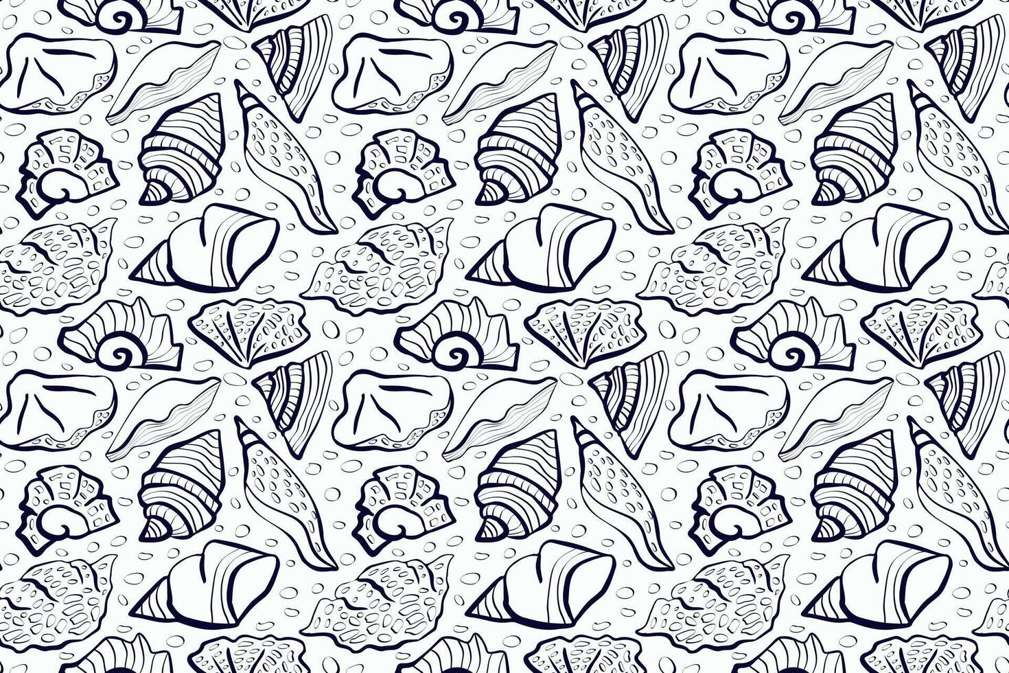 Seamless pattern with linear seashells vector