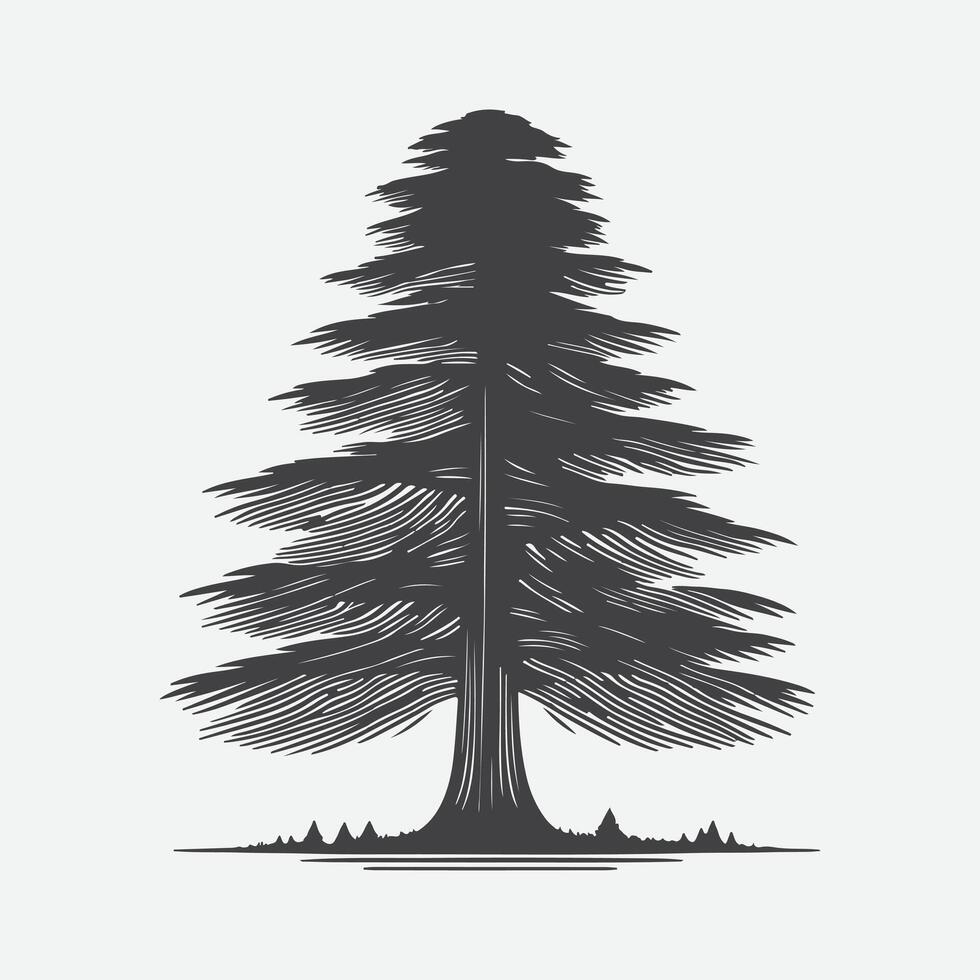Print Majestic Cedar Tree Silhouette, Nature's Timeless Beauty in Silhouette Art vector