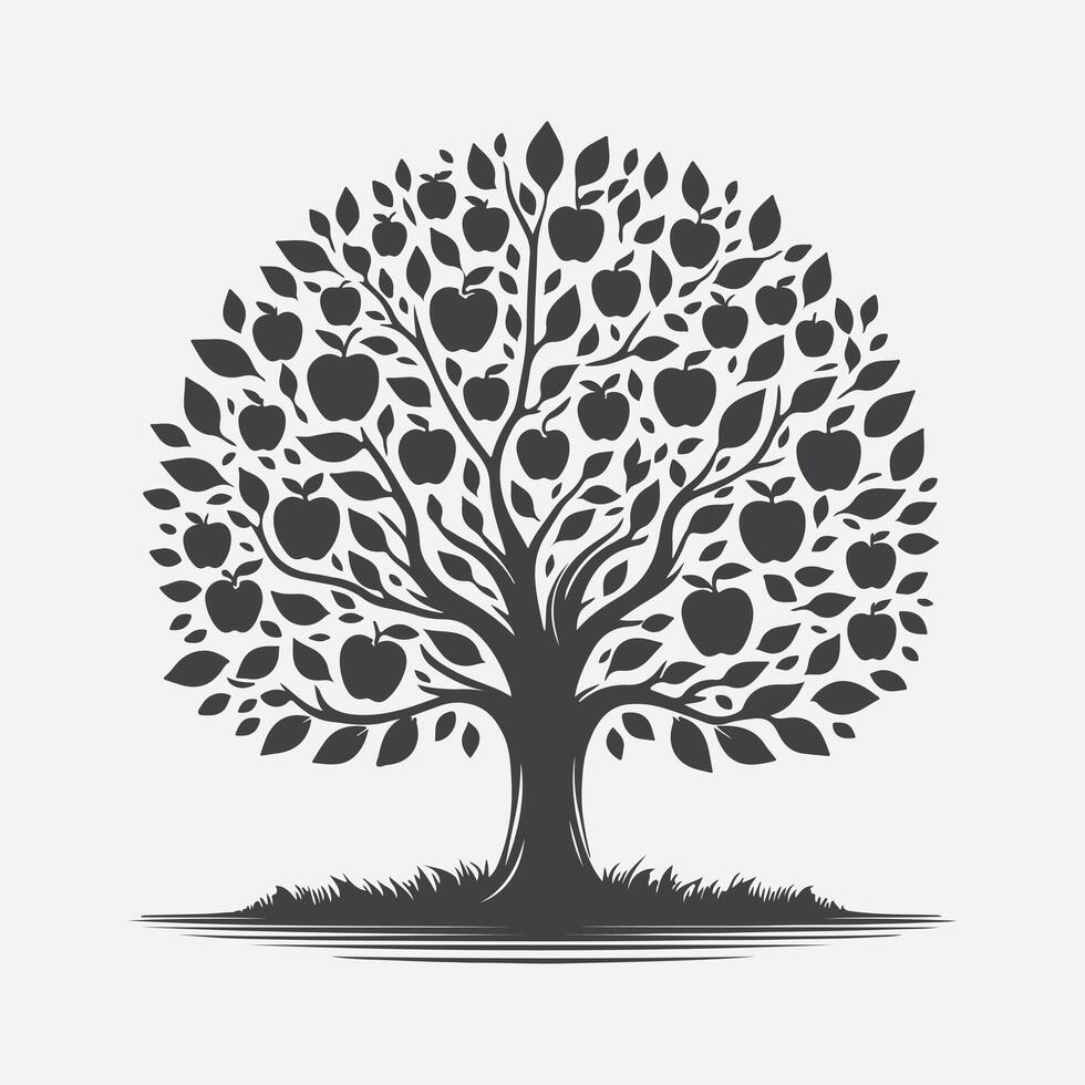 Print Majestic Apple Tree Silhouette, A Timeless Symbol of Nature's Elegance vector