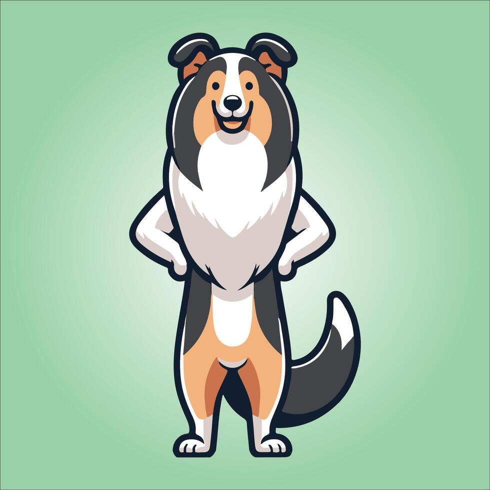 Collie dog stands on hind legs illustration vector