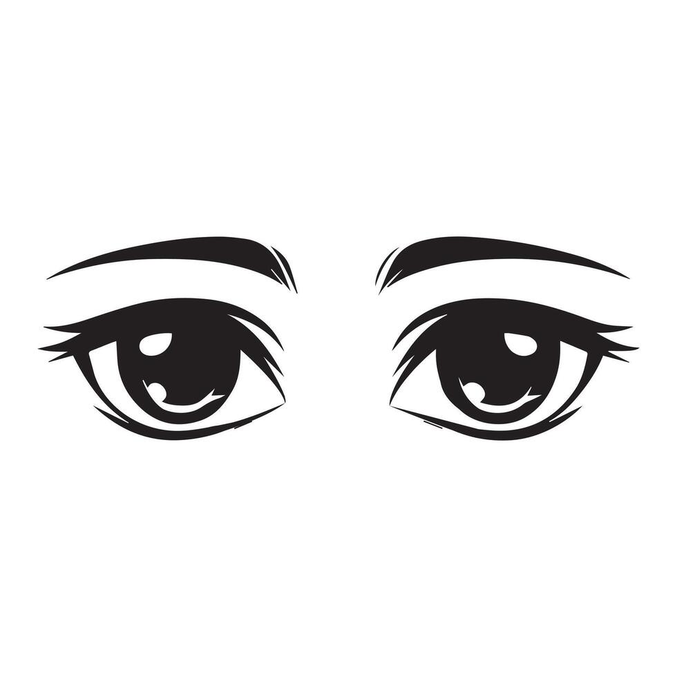 Eyes with a shy emotionless look and soft illustration in black and white vector