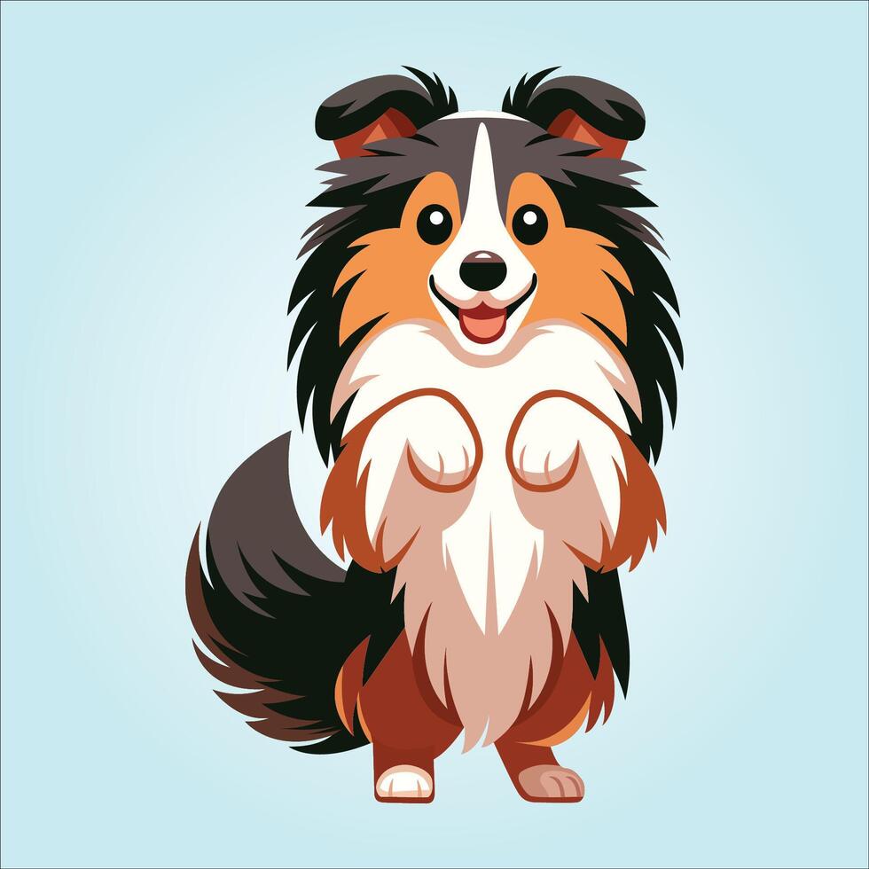 Sheltie dog stands on hind legs illustration vector