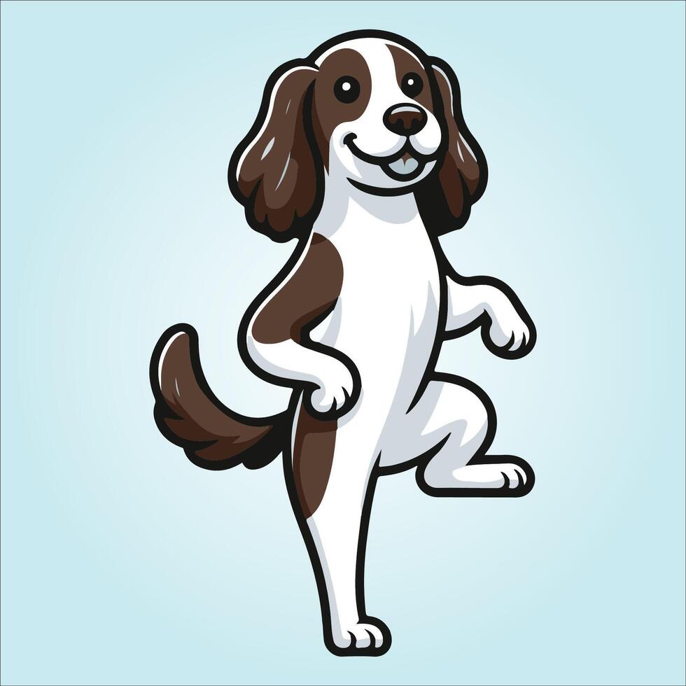 English Springer Spaniel dog stands on hind legs illustration vector