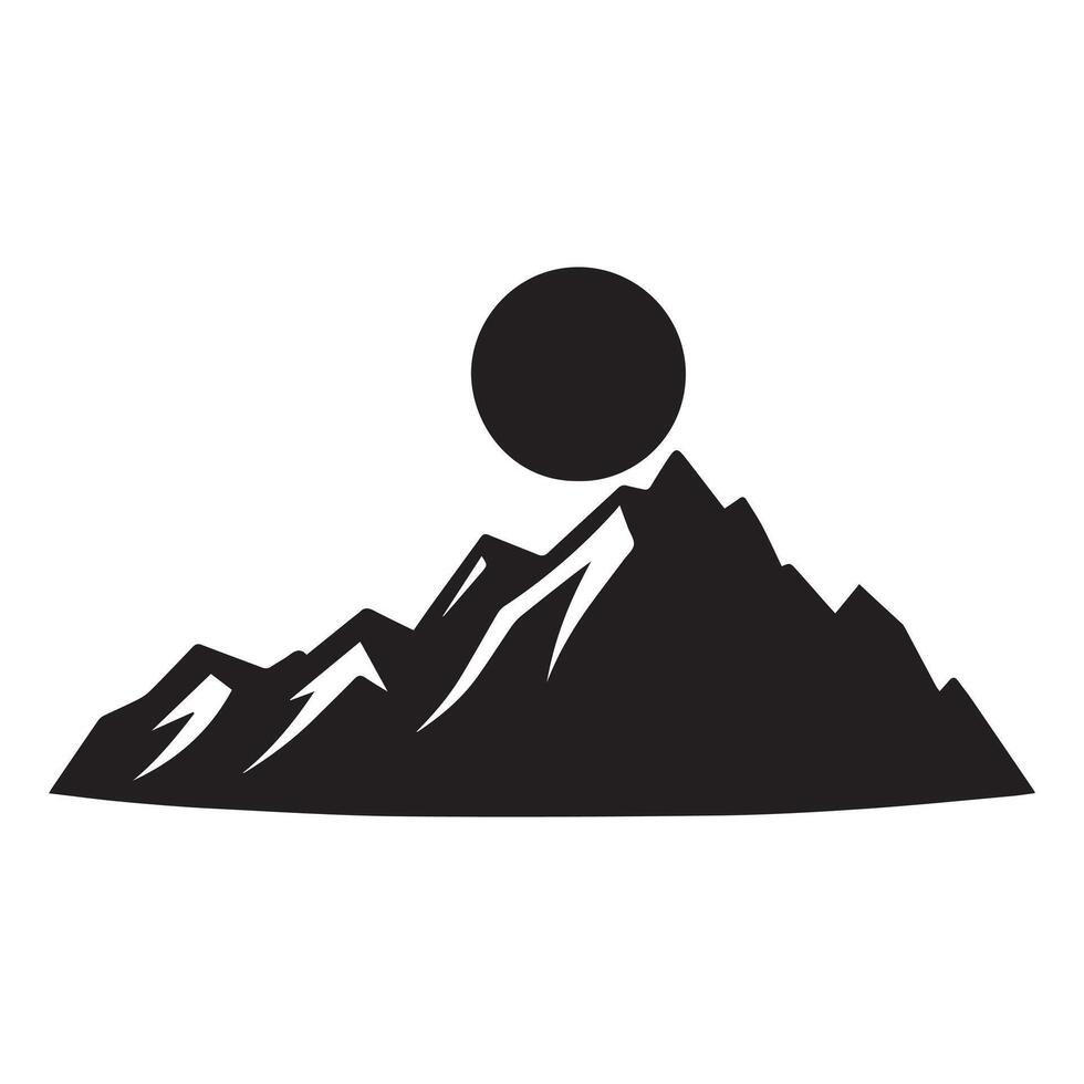 Mountain with a sun illustration in black and white vector