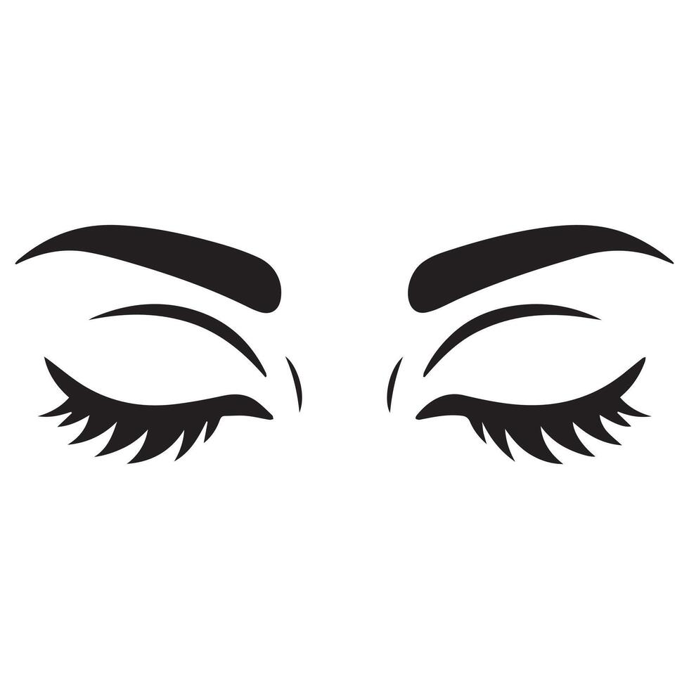 Eyes with a relaxed and sleepy expression illustration in black and white vector