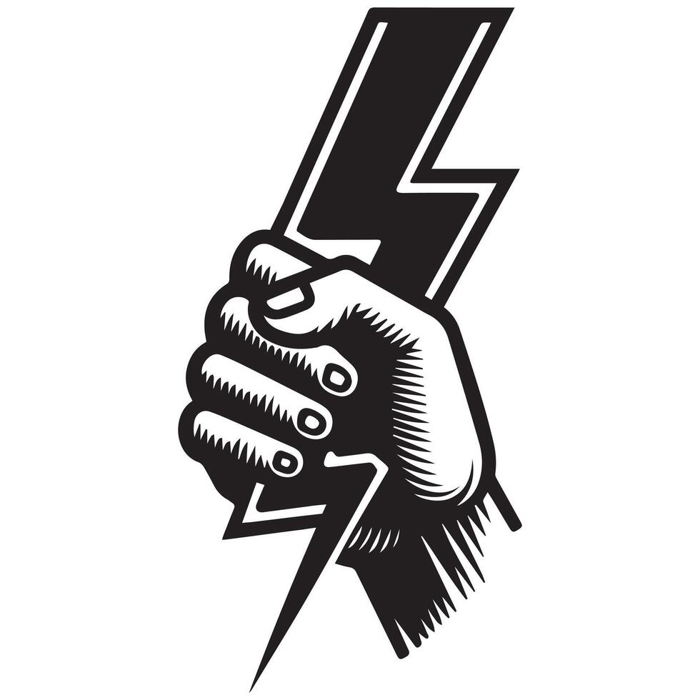 illustration of a hand holding a lightning bolt vector
