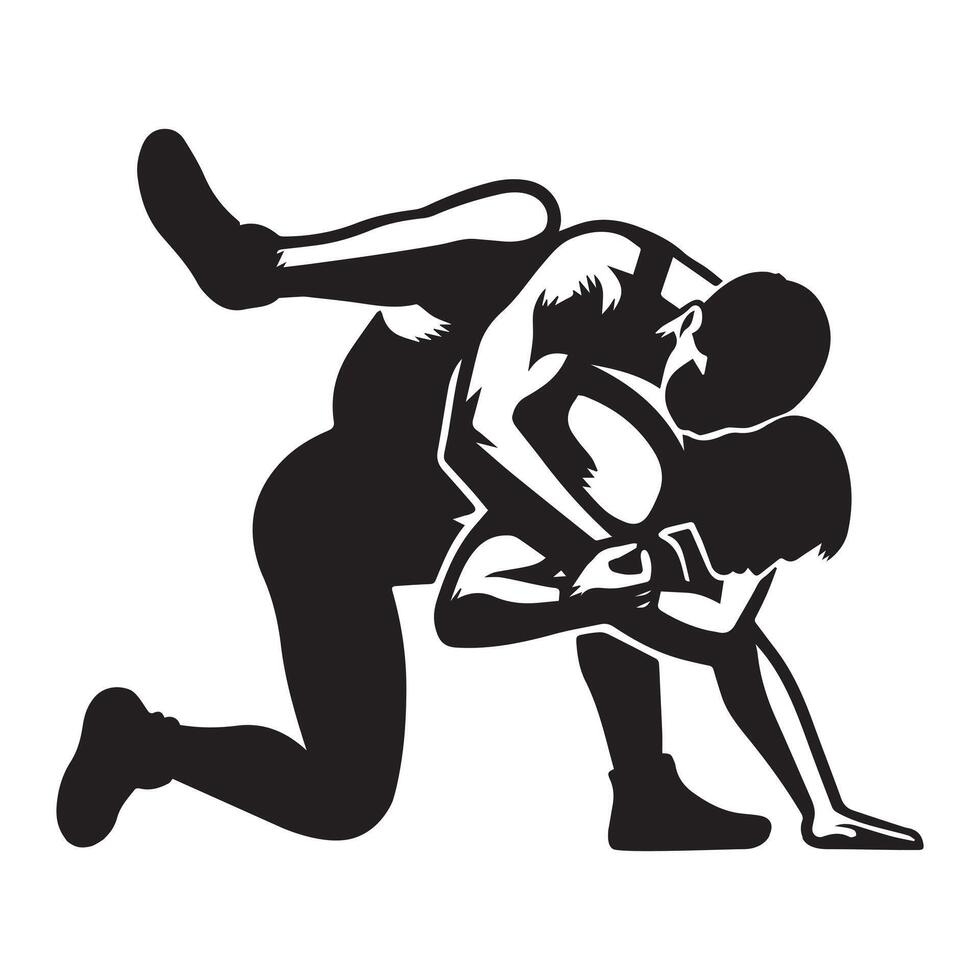 a Headlock wrestling illustration in black and white vector