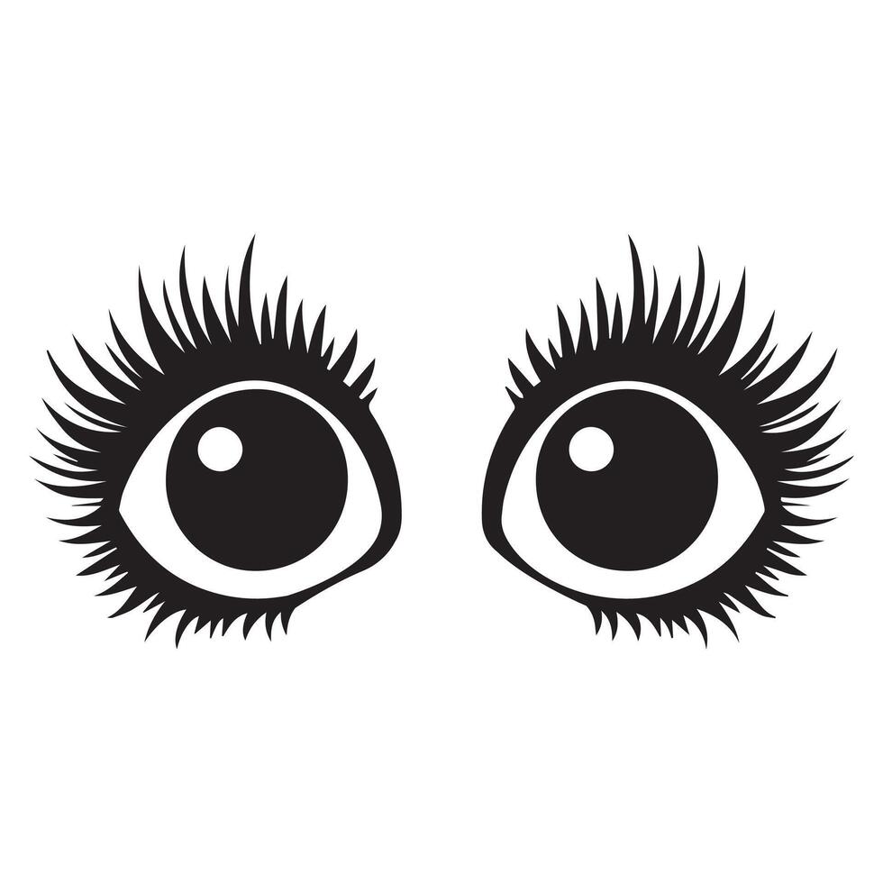 curious eyes with long eyelashes illustration in black and white vector