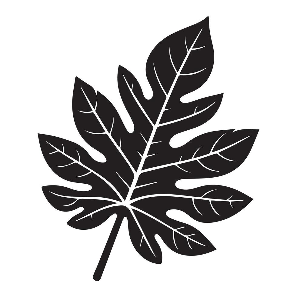A Papaya leaf illustration in black and white vector