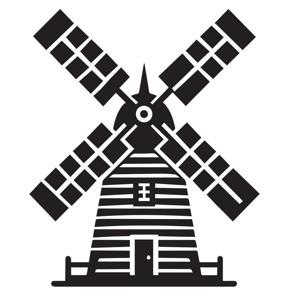 Windmill illustration in black and white vector