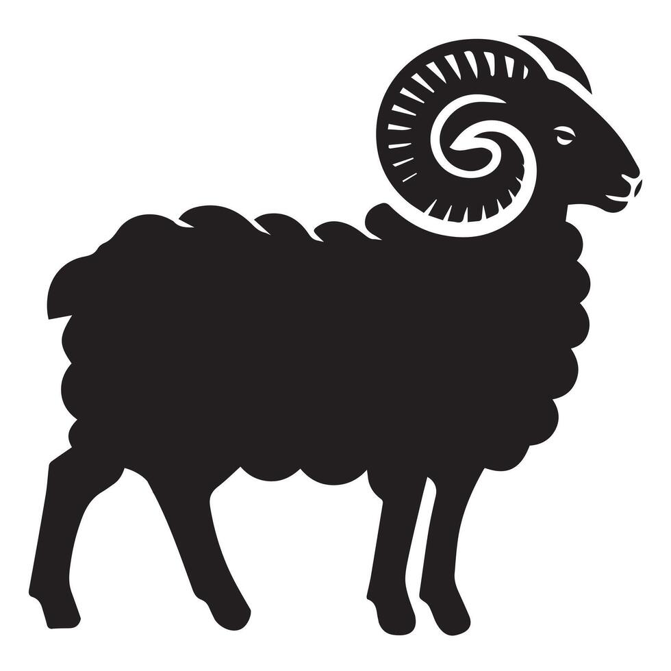 Ram sheep illustration in black and white vector