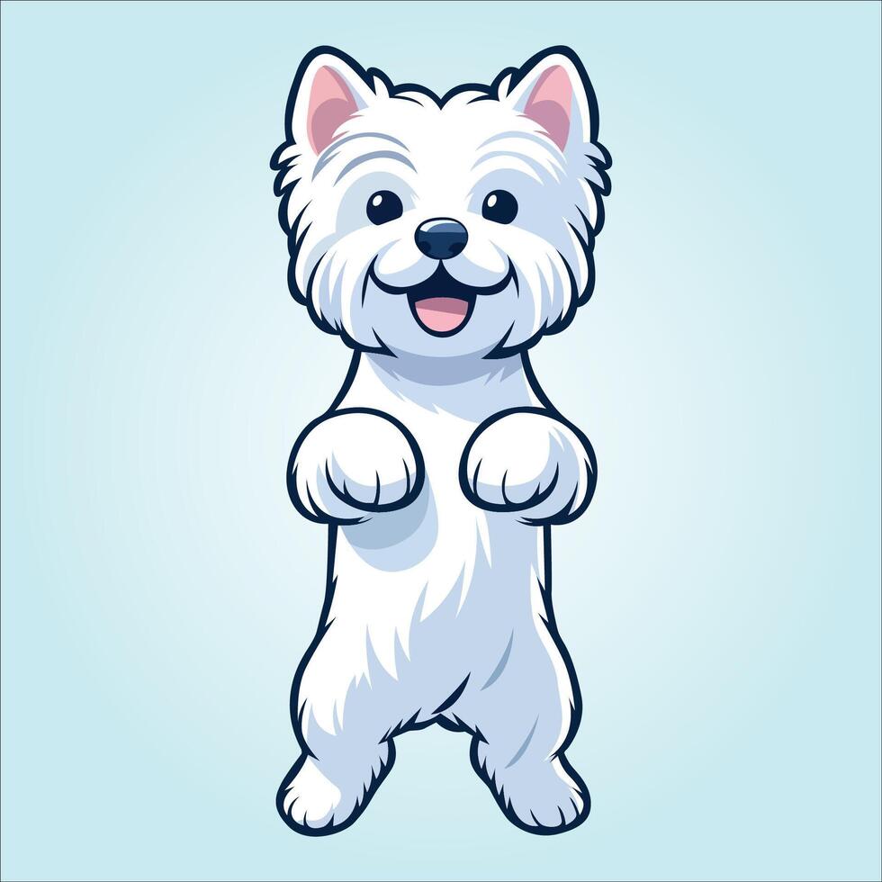 Westie dog stands on hind legs illustration vector