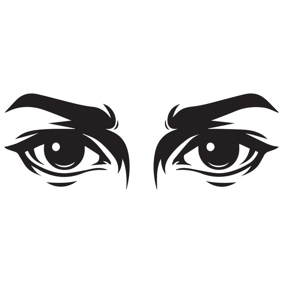 Eyes with a thoughtful expression illustration in black and white vector