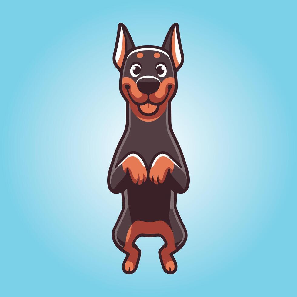 Dobermann dog stands on hind legs illustration vector
