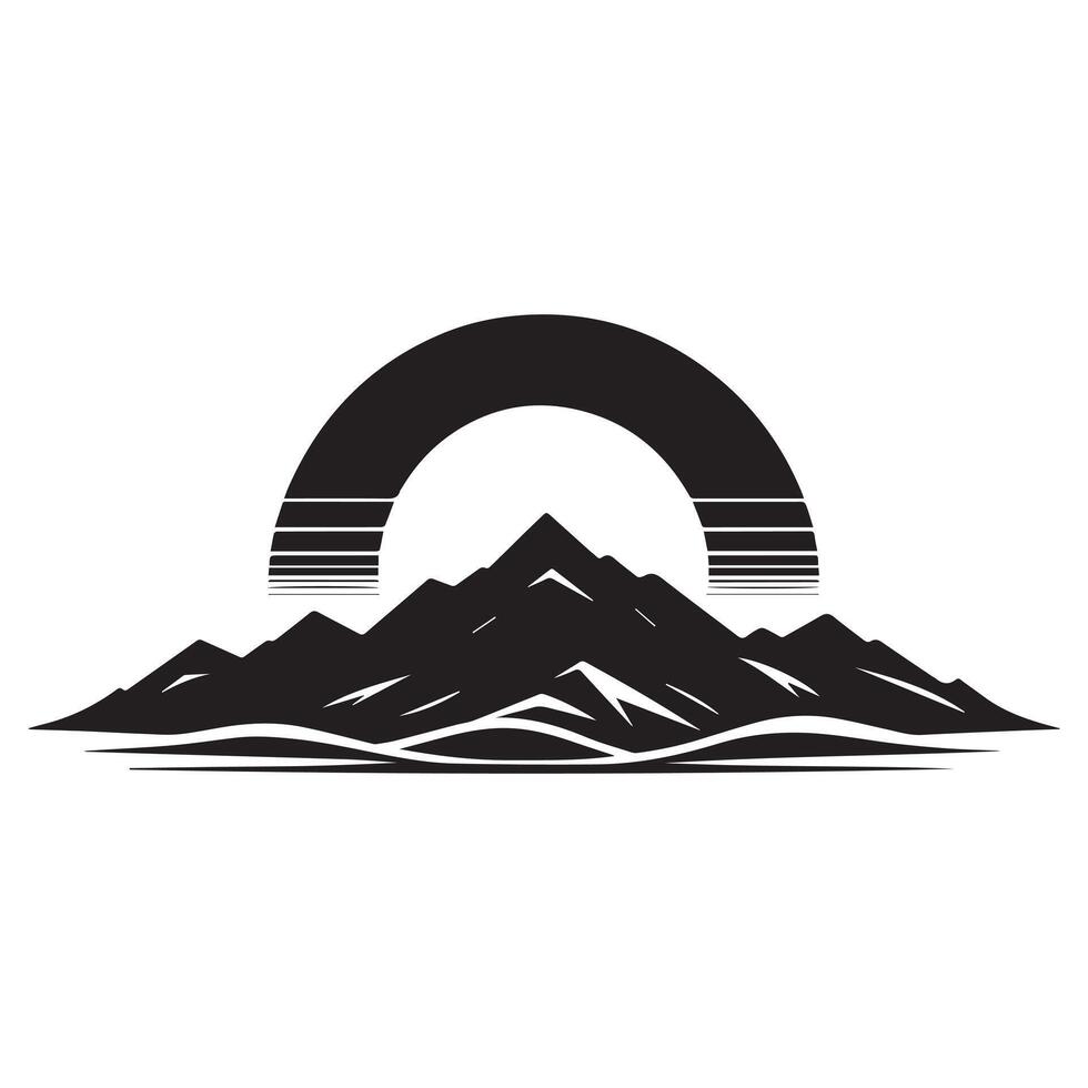 Mountain at Sunset illustration in black and white vector
