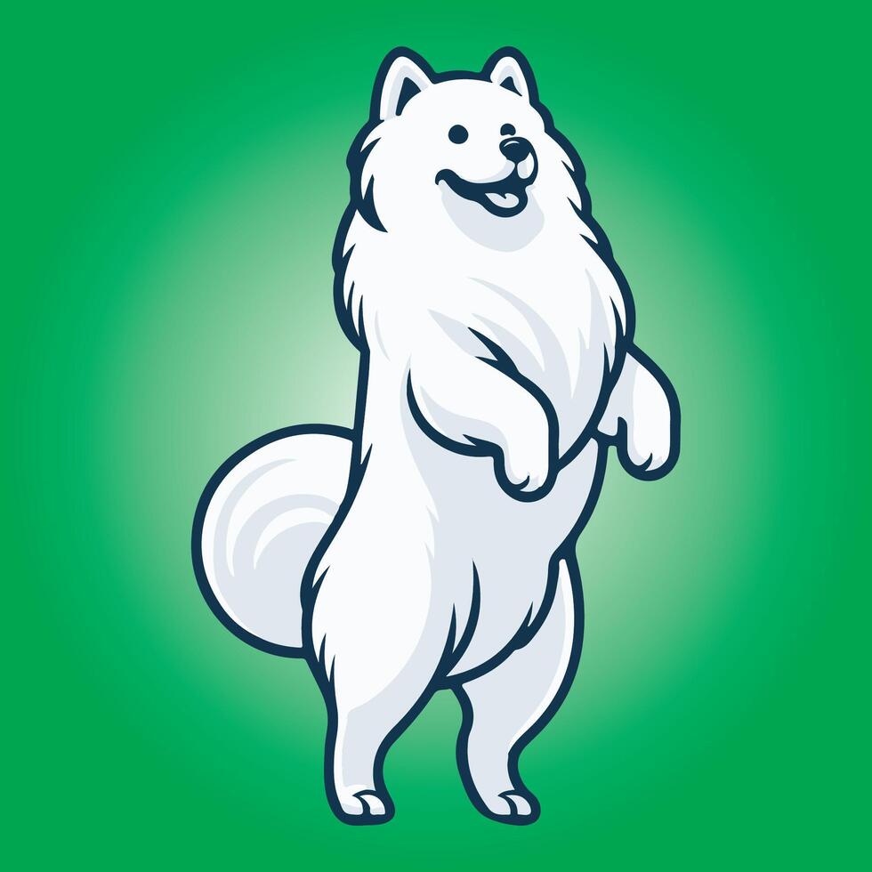 Samoyed dog stands on hind legs illustration vector