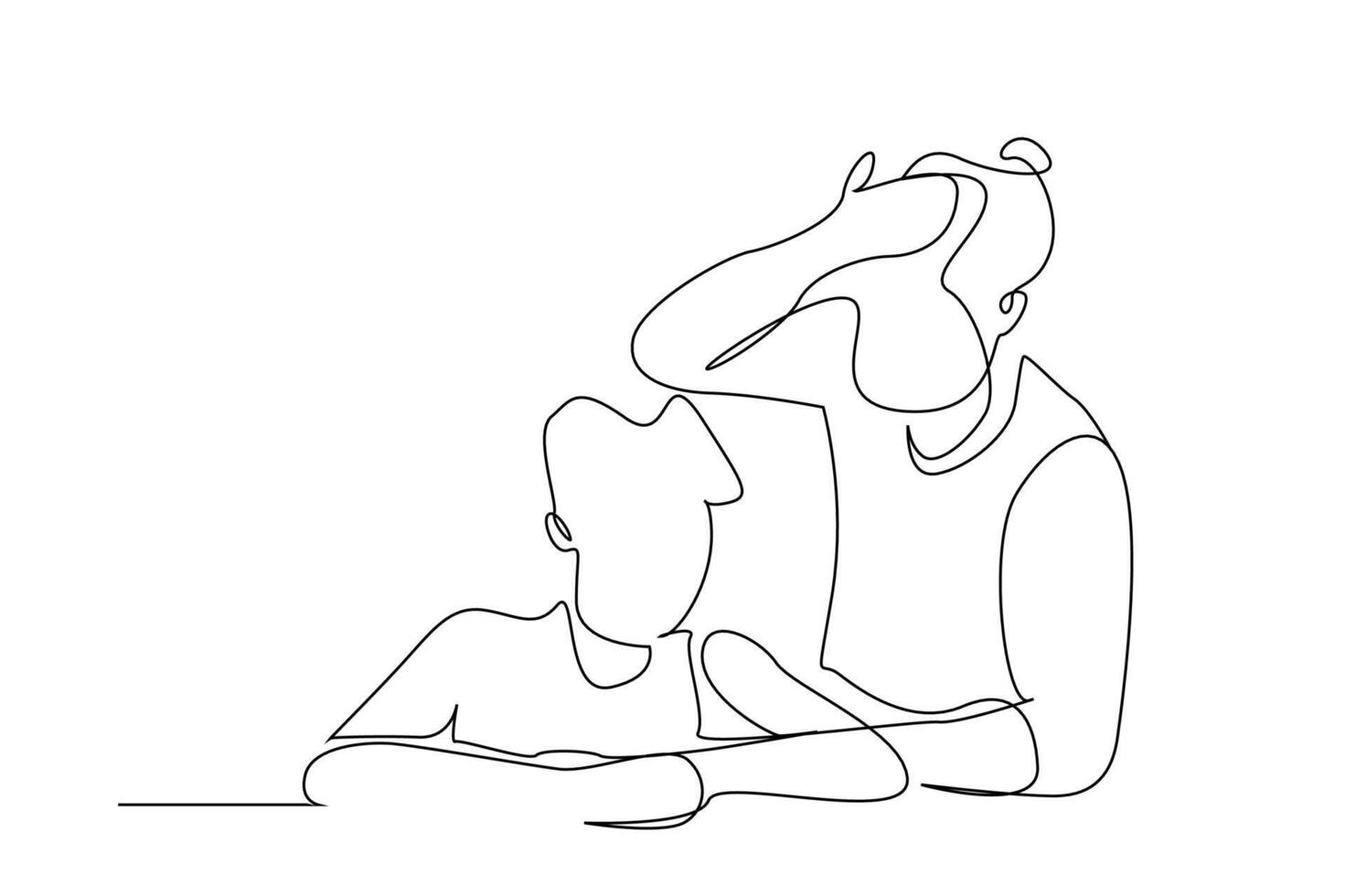 mother teacher getting angry with her son education problem line art vector