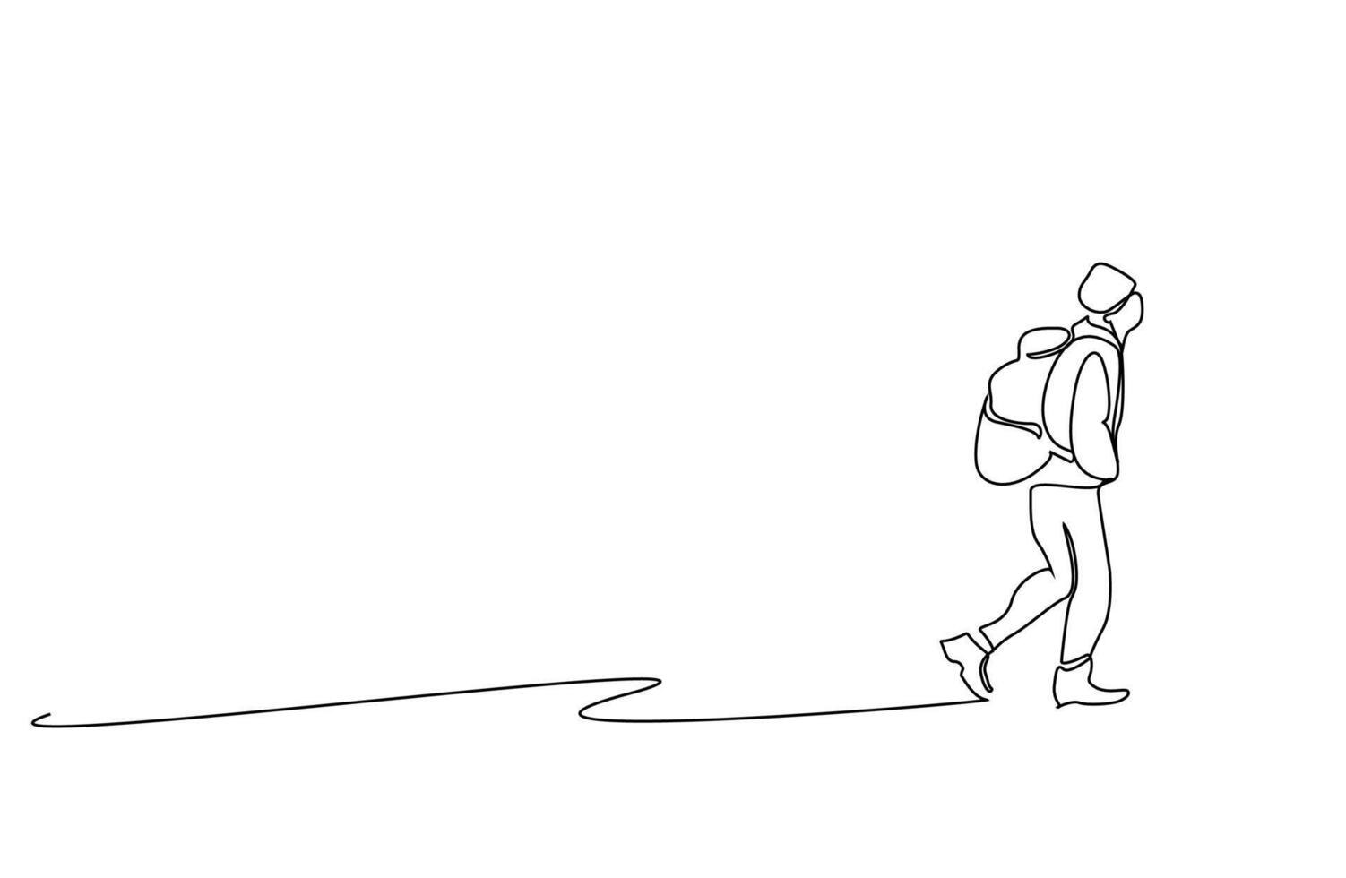 nature man human backpack hike trekking top summit lifestyle line art design vector