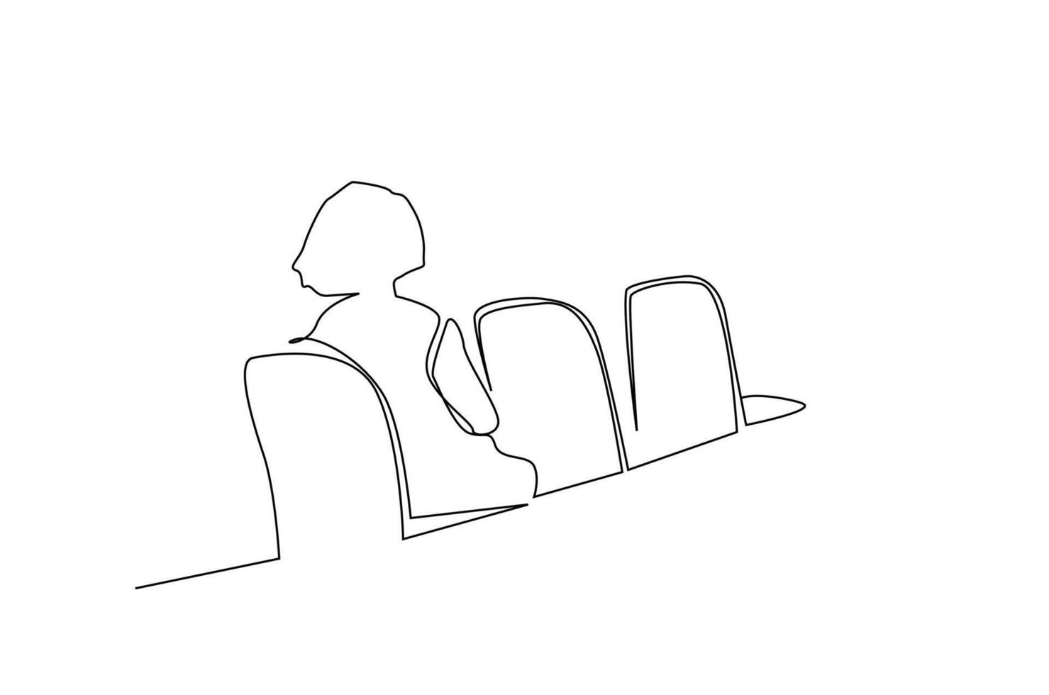 mature woman traveling passenger sitting calmly empty seats alone calm thoughtful woman turned back line art vector