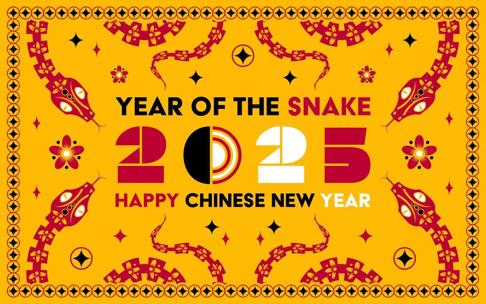 Happy Chinese new year 2025 Snake Zodiac sign, modern flat art design