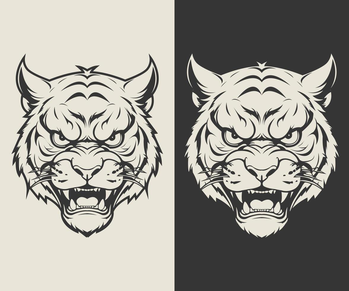 aggressive tiger face drawing vector