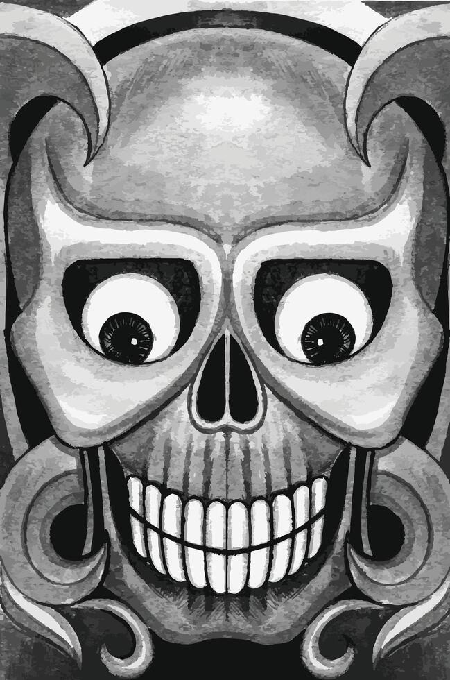 Skull tattoo design by hand drawing on paper vector