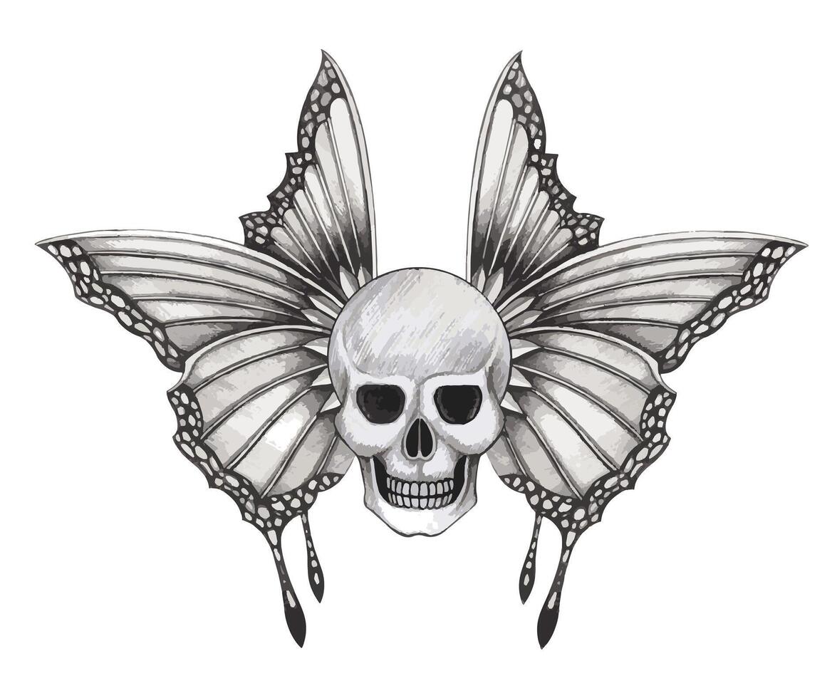 Skull tattoo surreal art design by hand drawing on paper vector