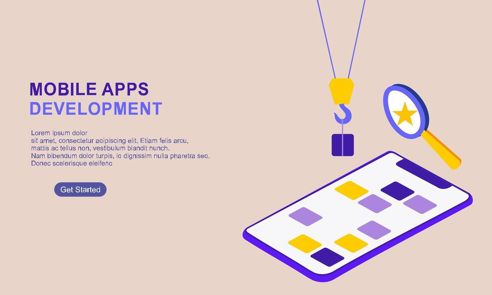 Landing page template for mobile app development vector